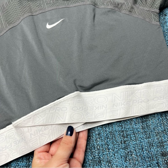 Nike Pro Dri-Fit Cropped Workout Top in Gray White - Picture 2 of 6